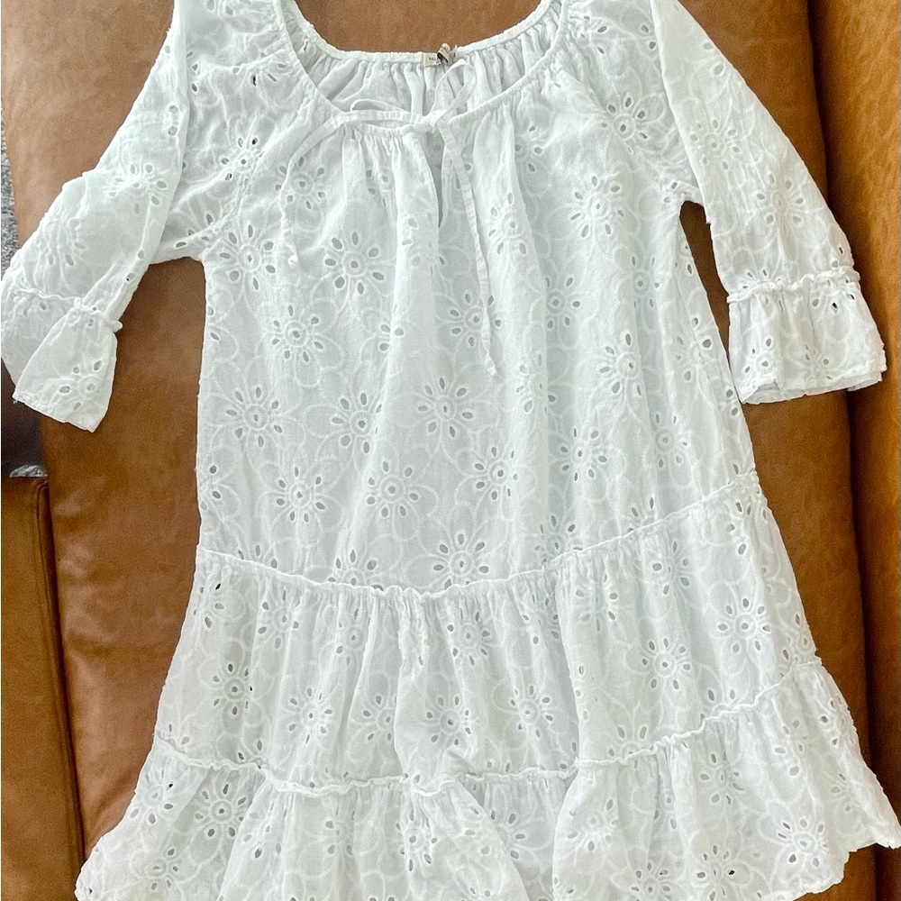 Valentina Naldo white eyelet dress - MEDIUM - Tiered, loose, vacation, RESORT!